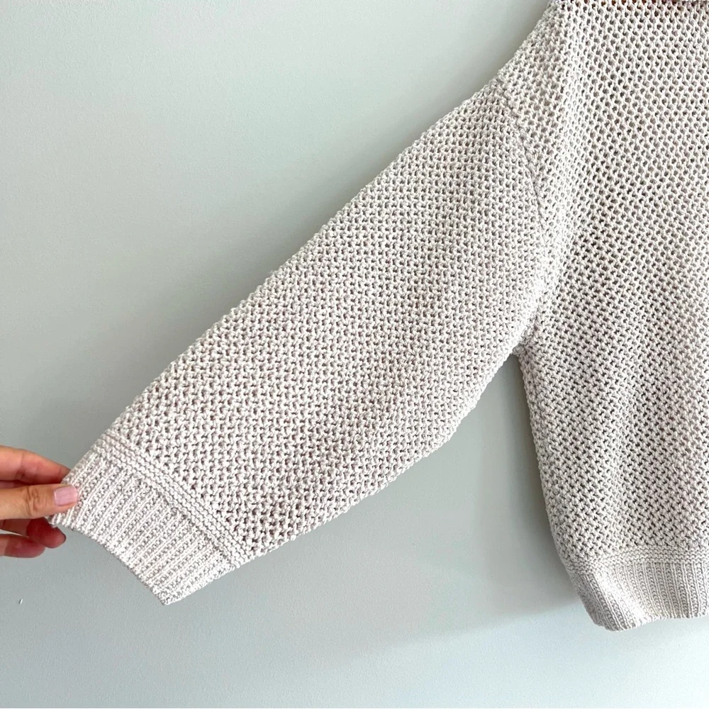 JOIE Cream Metallic Glitter Shimmer Sequins Open Knit Lace Up Sweater Sz XL